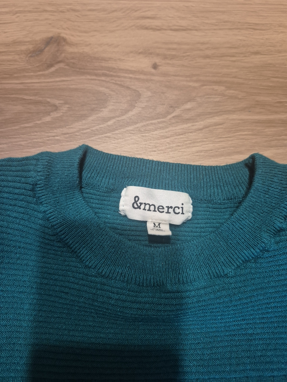 &Merci Teal Ruffle-Sleeve Ribbed Sweater - Picture 2 of 4